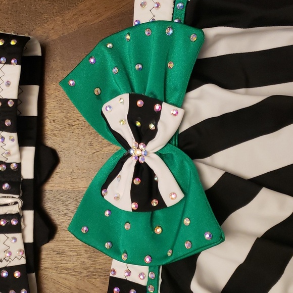 Striped Black and White Kids Dance  Costume Rhinestones Beetlejuice Waistress - Picture 6 of 16